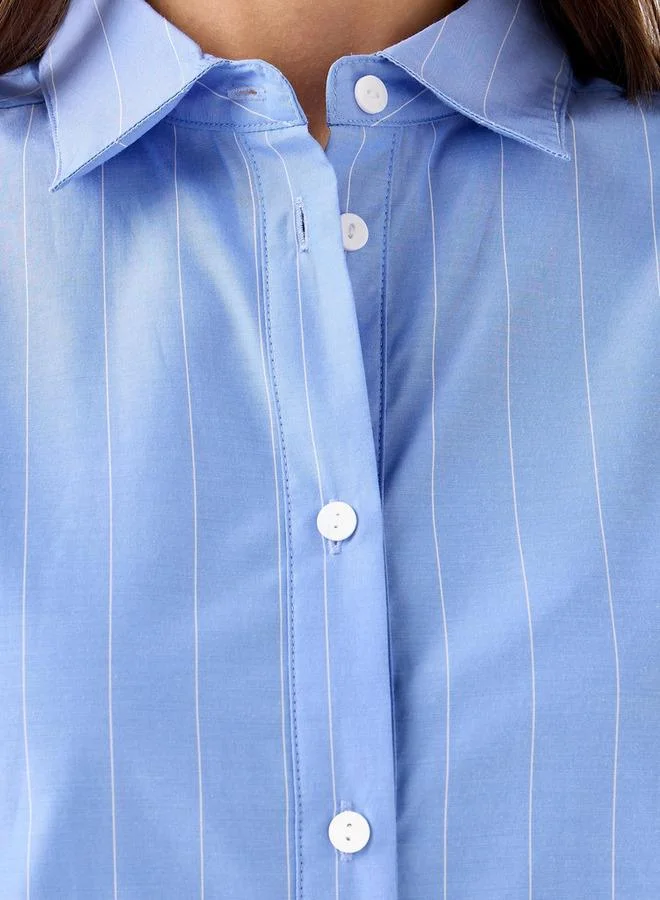 لي كوبر Lee Cooper Regular Fit Striped Longline Shirt with Long Sleeves